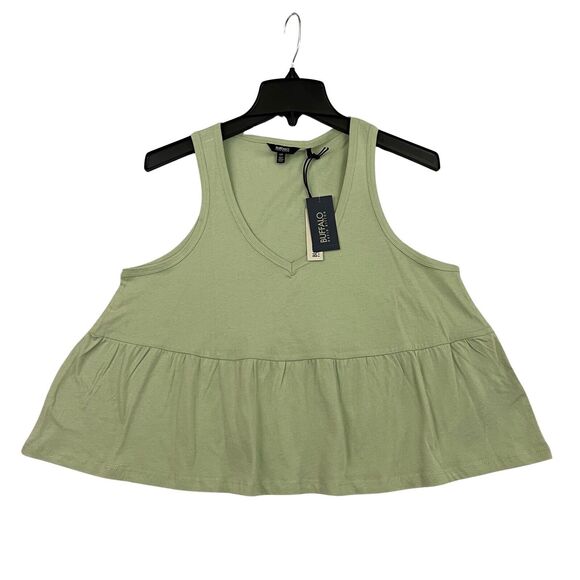 Buffalo David Bitton Babydoll Top Womens Small Green Peplum Tank MSRP $39 - Picture 6 of 13